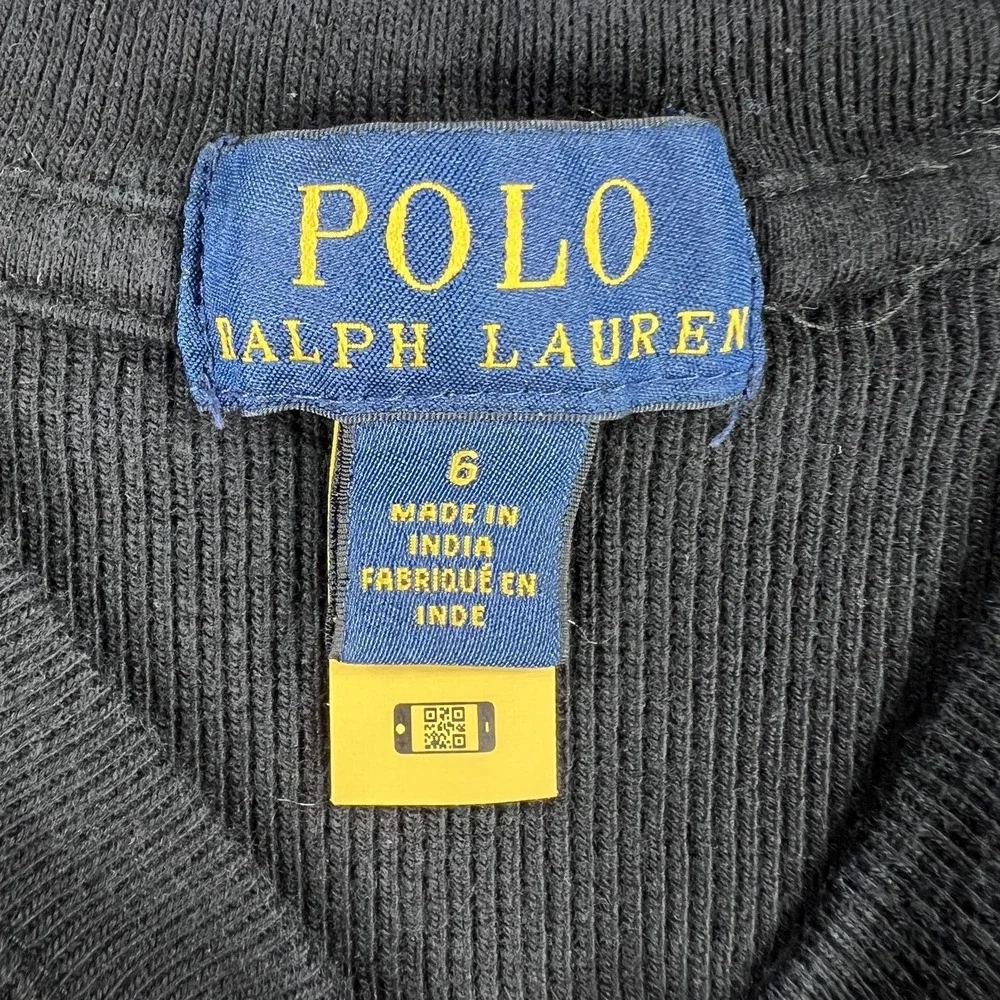 Polo Ralph Lauren Sweater Youth Boys Size 6 Black Crewneck Long Sleeve Cotton‎